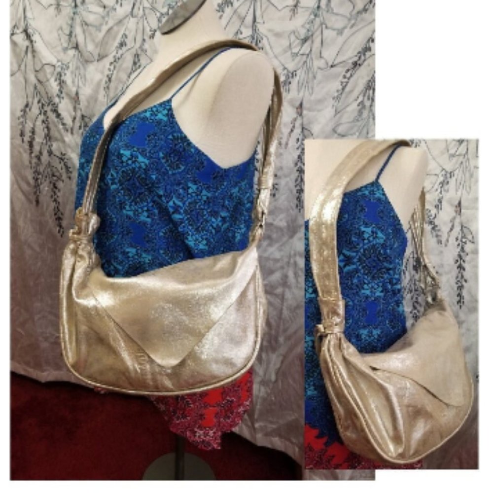 Argentine Leather Purse, Gold Shimmer Silver Designer  Shoulder Bag